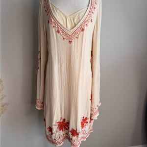 Women’s Free People dress Tunic size Large Embroidered Cream